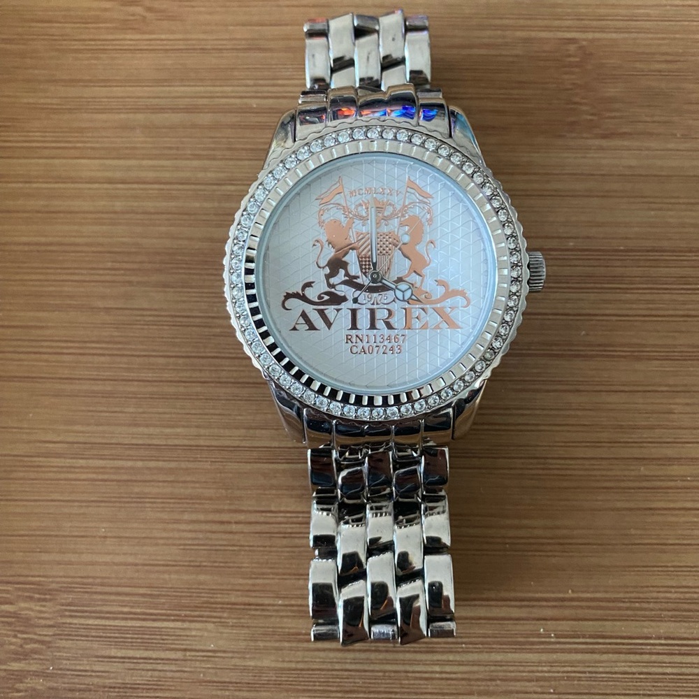 Avirex Iced Out Men’s Watch - Silver Bling Bezel - Streetwear EUC